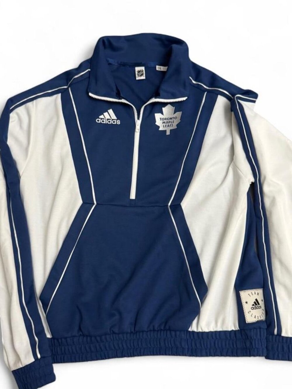 NWT Adidas Toronto Maple Leafs NHL 1/2 Zip Track Jacket Blue White Men's Medium